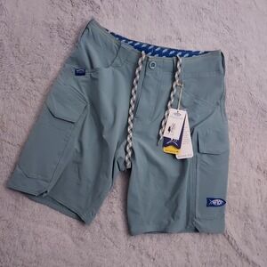 NEW Aftco Shorts Mens 28 Aftech Performance Hybrid Blue Drawstring Fishing Beach
